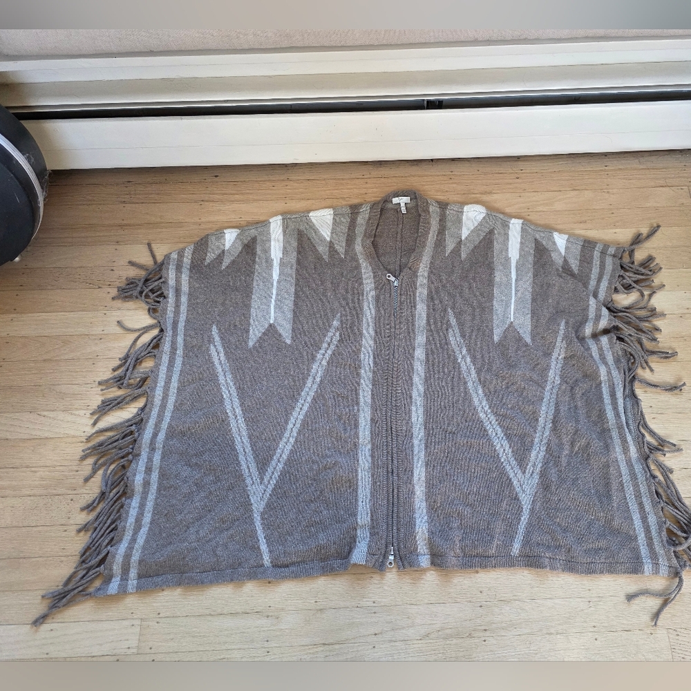 Joie Wool Blend Neutral Toned Fringed Poncho  Size XXS/S
